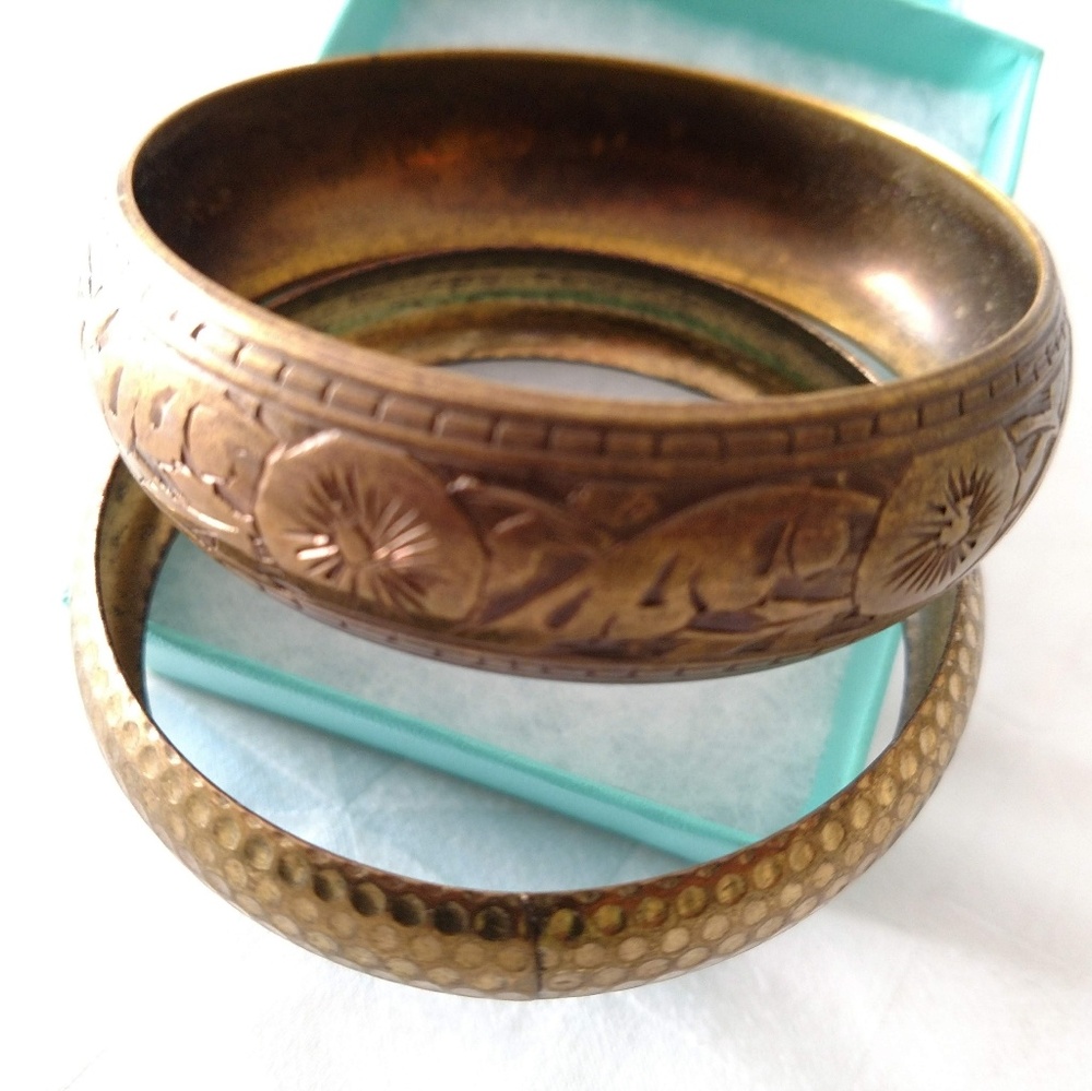 Vintage Brass Bangles Carved Bracelets